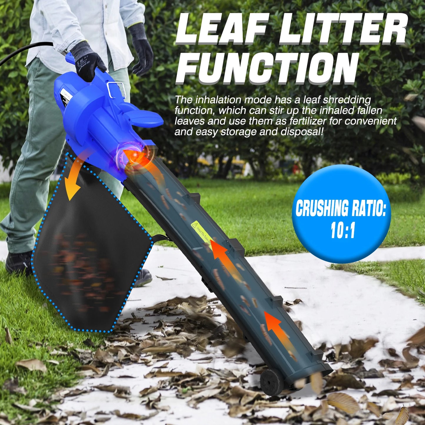 DayPlus Leaf Blower, 3 in 1 Garden Vacuum Leaf Shredder, Powerful Electric Garden Blower Household, 6 Variable Speed 35L Bag