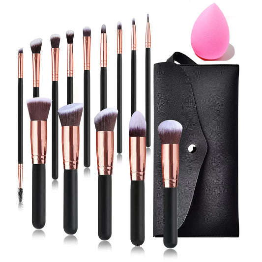 14Pcs Makeup Brush Set with Free Sponge