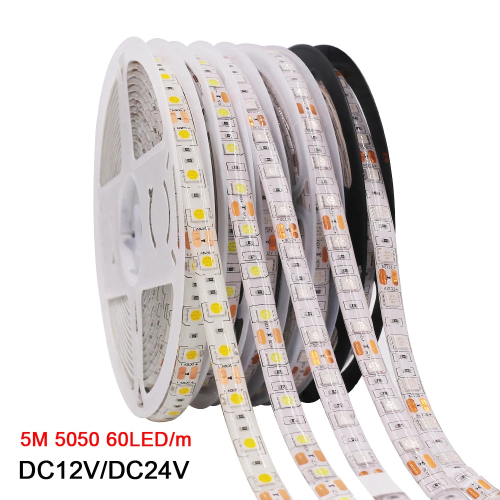 12V LED Strip 5050 RGB Warm White Light 5m Waterproof 60LED/m Flexible LED Tape Lights Decor Lighting