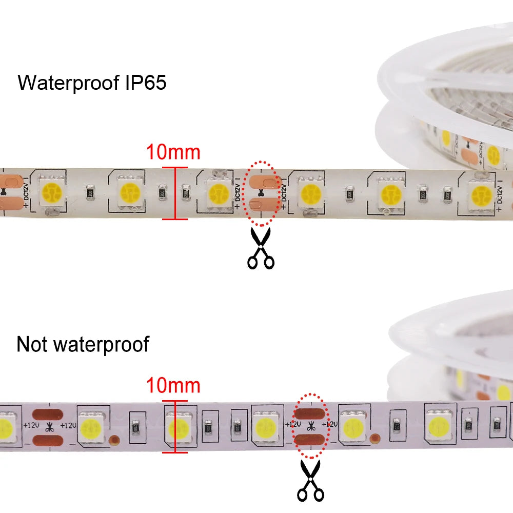 12V LED Strip 5050 RGB Warm White Light 5m Waterproof 60LED/m Flexible LED Tape Lights Decor Lighting