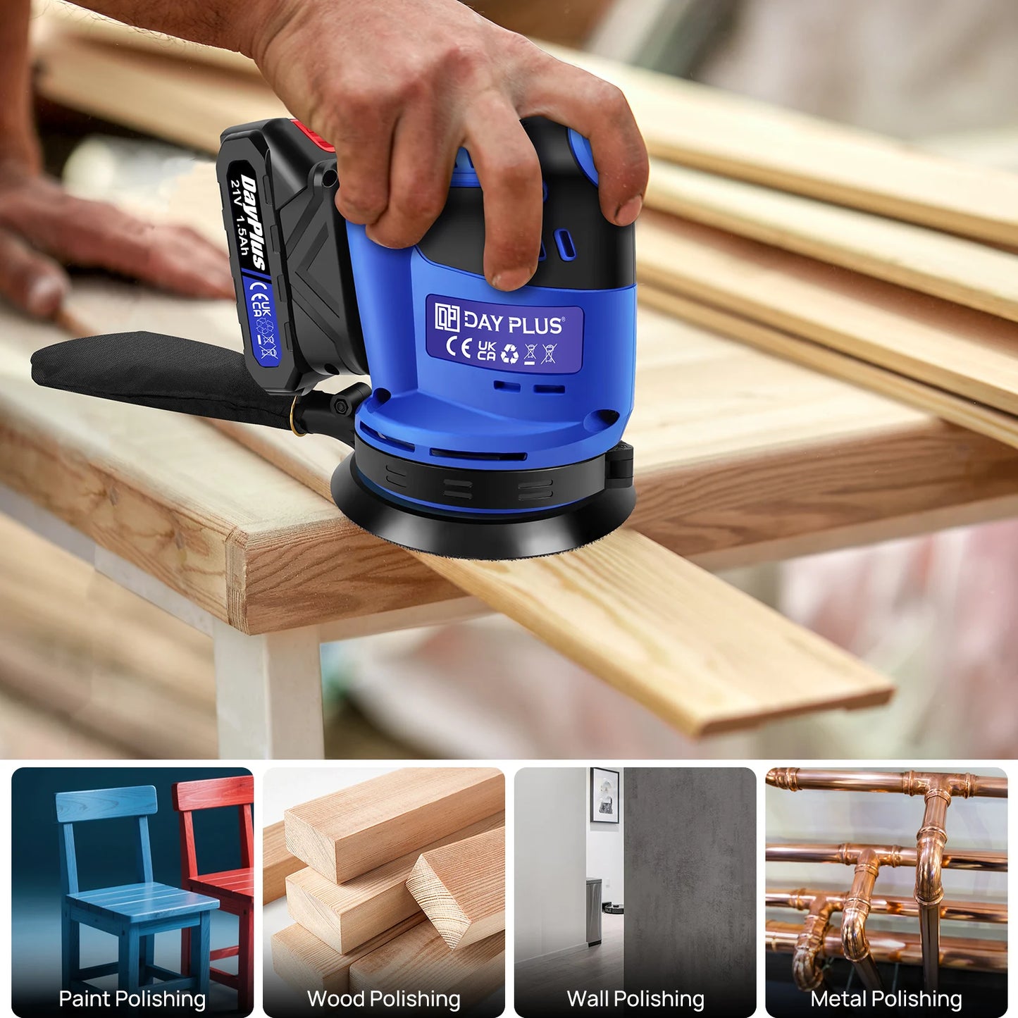 21V Cordless Orbital Sander with 1X 1.5Ah Battery & Charger,3-Speed Control,Perfect for Sanding, Polishing Wood & Metal Surfaces