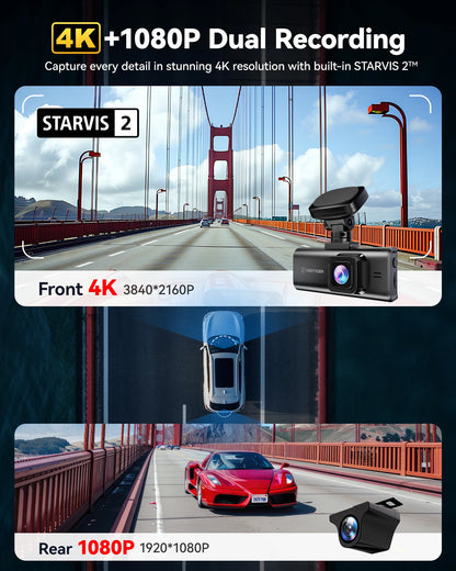 REDTIGER F7N ELITE 4K Dash Cam Front And Rear STARVIS 2 Sensor Built-in 5.8GHz WiFi GPS Car Camera WDR Dvr for 24H Parking Mode