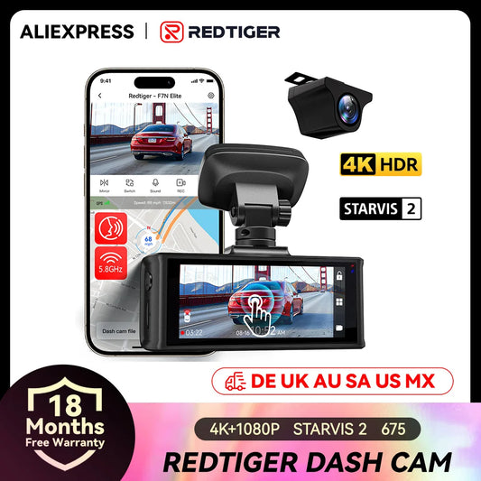 REDTIGER F7N ELITE 4K Dash Cam Front And Rear STARVIS 2 Sensor Built-in 5.8GHz WiFi GPS Car Camera WDR Dvr for 24H Parking Mode