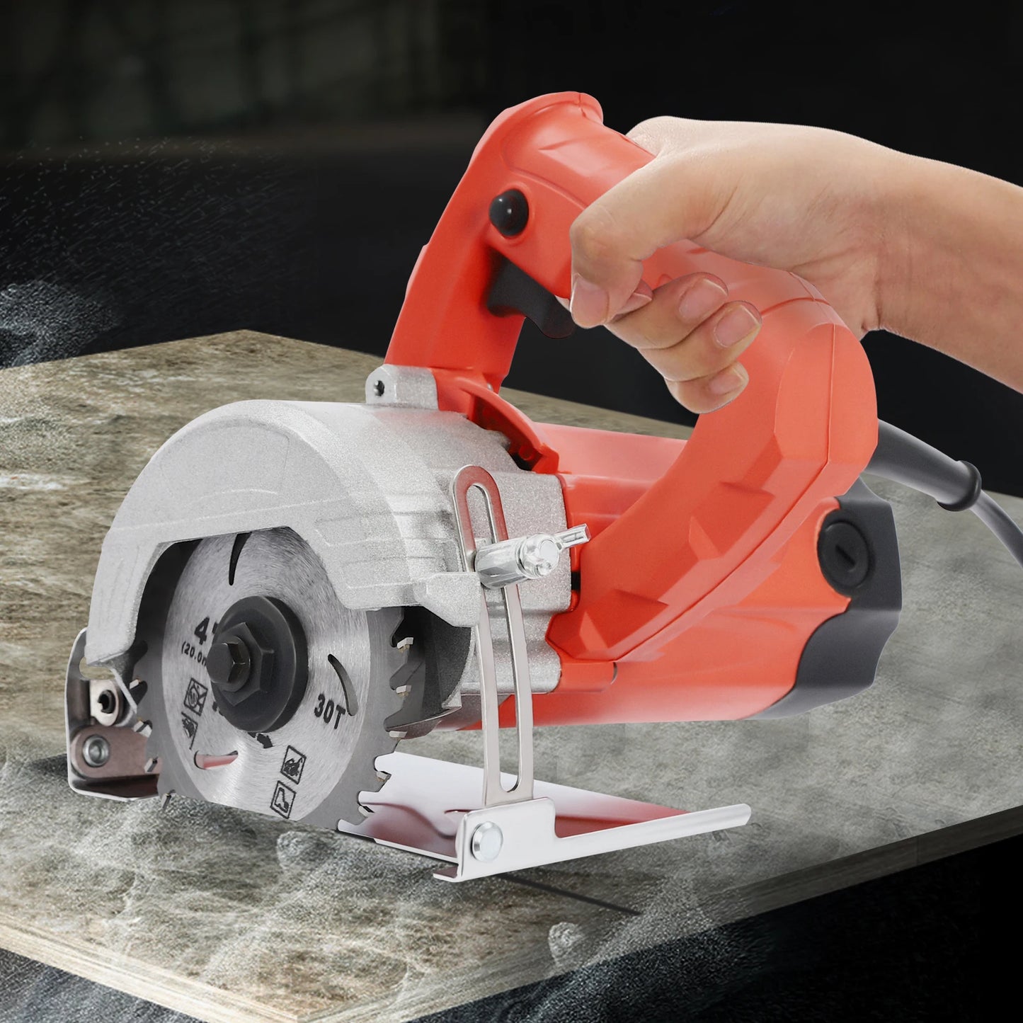 Modern Handheld Cutting Machine 1580W Red Corded Electric Saw 2 Blades 0-45° Bevel Angle for Cutting Stone and Wood