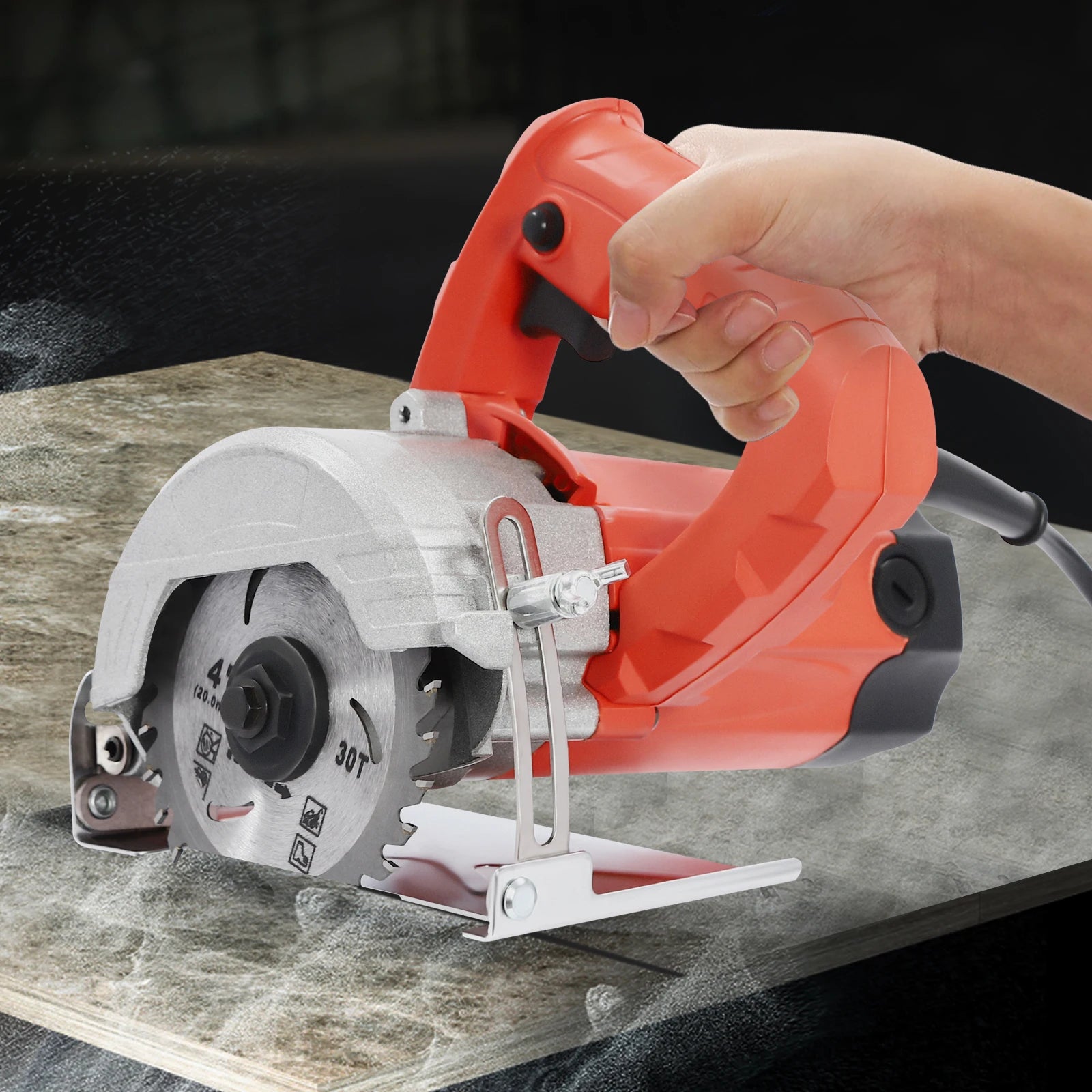 Modern Handheld Cutting Machine 1580W Red Corded Electric Saw 2 Blades 0-45° Bevel Angle for Cutting Stone and Wood