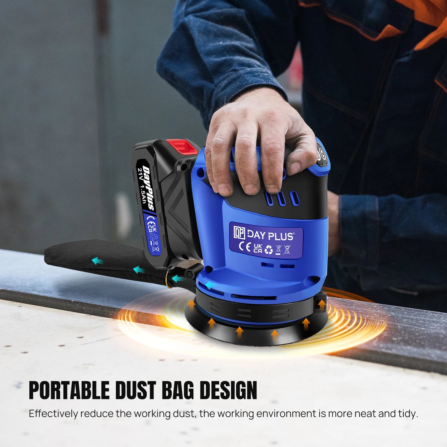 21V Cordless Orbital Sander with 1X 1.5Ah Battery & Charger,3-Speed Control,Perfect for Sanding, Polishing Wood & Metal Surfaces