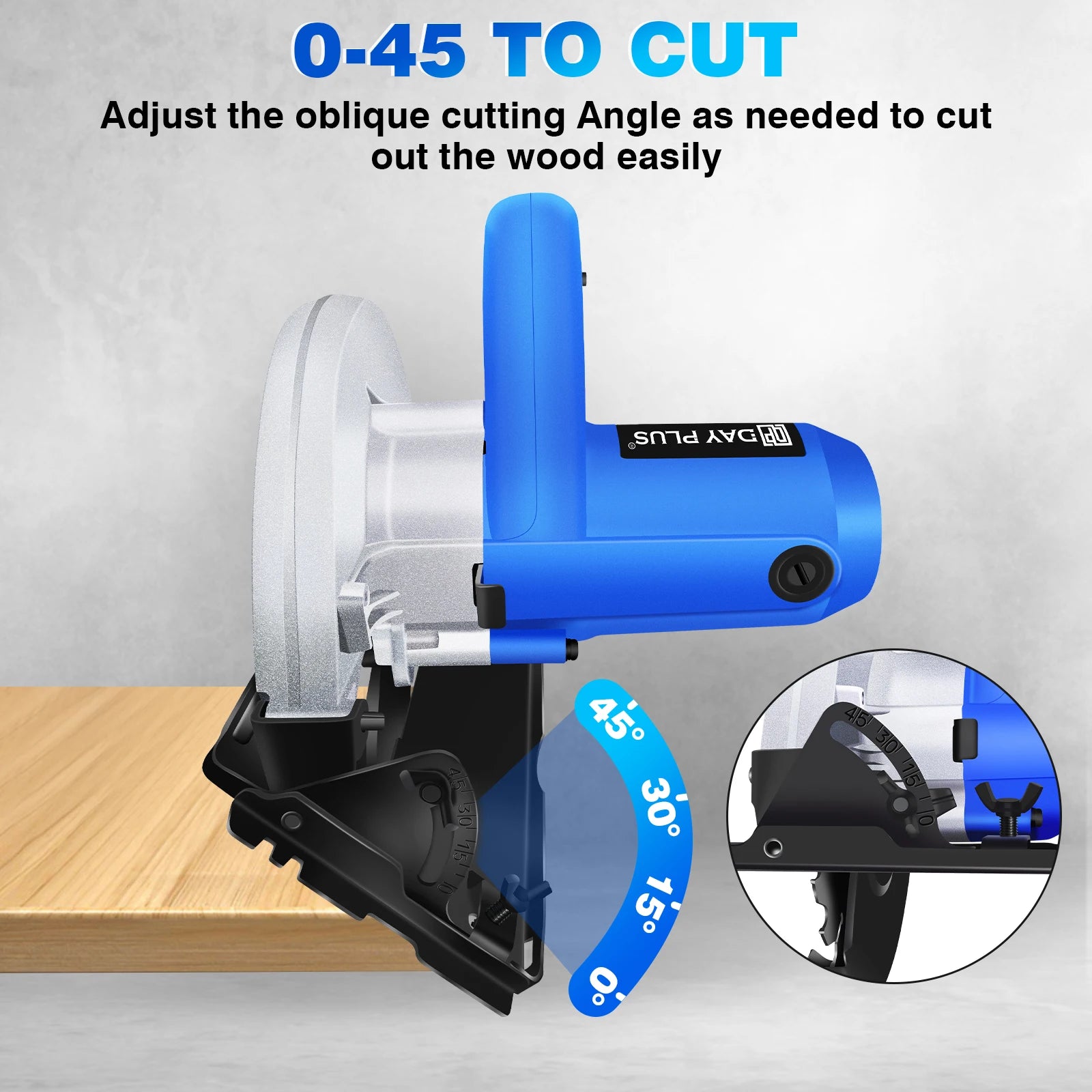 DayPlus Circular Saw, 1500W 5000RPM Electric Power Circular Saw with Laser Guide,0 to 45° Bevel Angle, 180mm Saw Blade,55mm