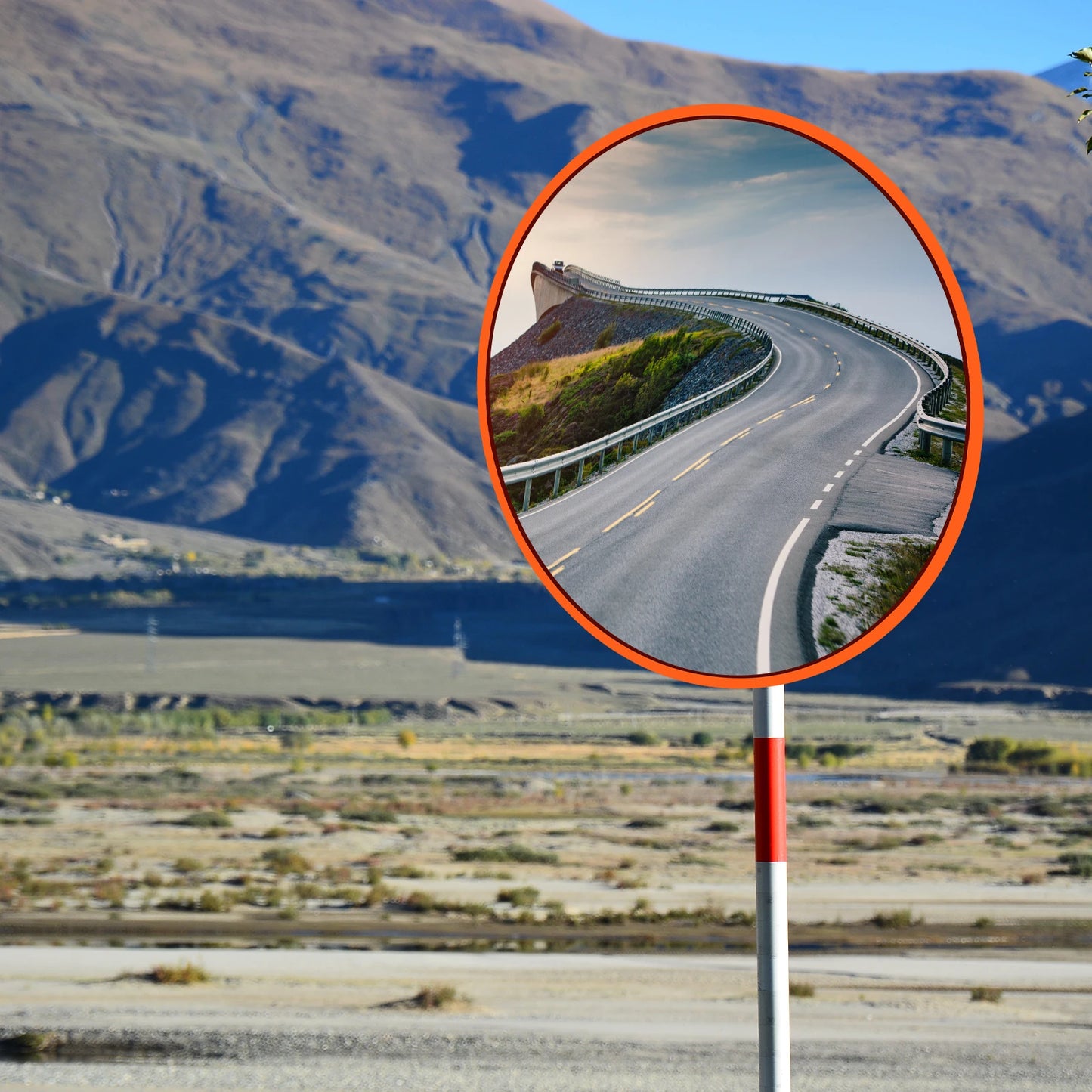 60cm Convex Traffic Mirror Wide Angle, Security Mirror Curved Road Mirror with Bracket, for Blind Spot Supermarket Road Parking