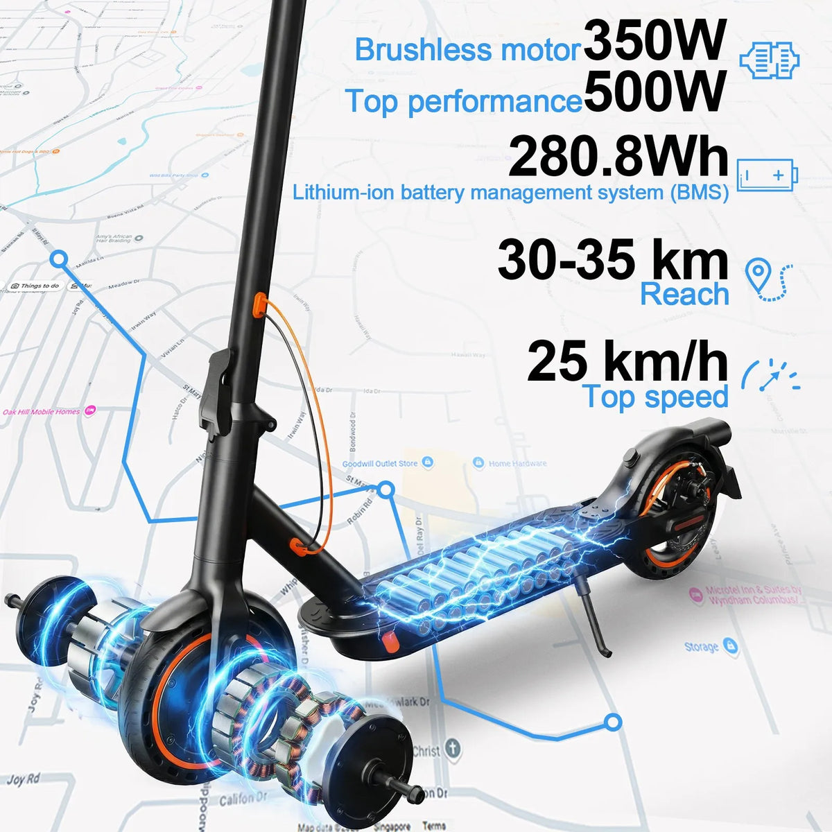 TODIMART T3 Foldable and Portable Electric Scooter with APP Control, 350W 36V 7.8Ah Motor, 25km/h Speed, 8.5" Tires