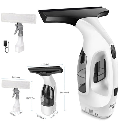 Window Squeegee, Rechargeable Cordless Window Vacuum 3500mAh, 2 in 1 Squeegee & Microfiber Window Scrubber for Windows, Mirror