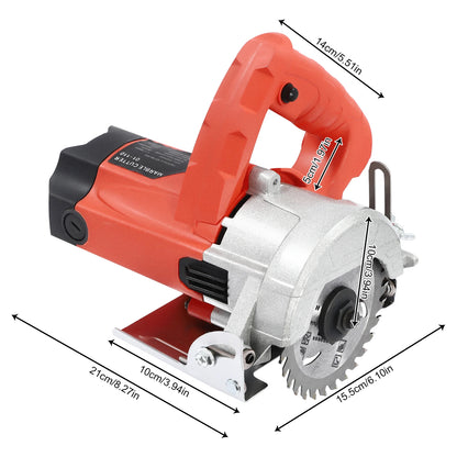 Modern Handheld Cutting Machine 1580W Red Corded Electric Saw 2 Blades 0-45° Bevel Angle for Cutting Stone and Wood