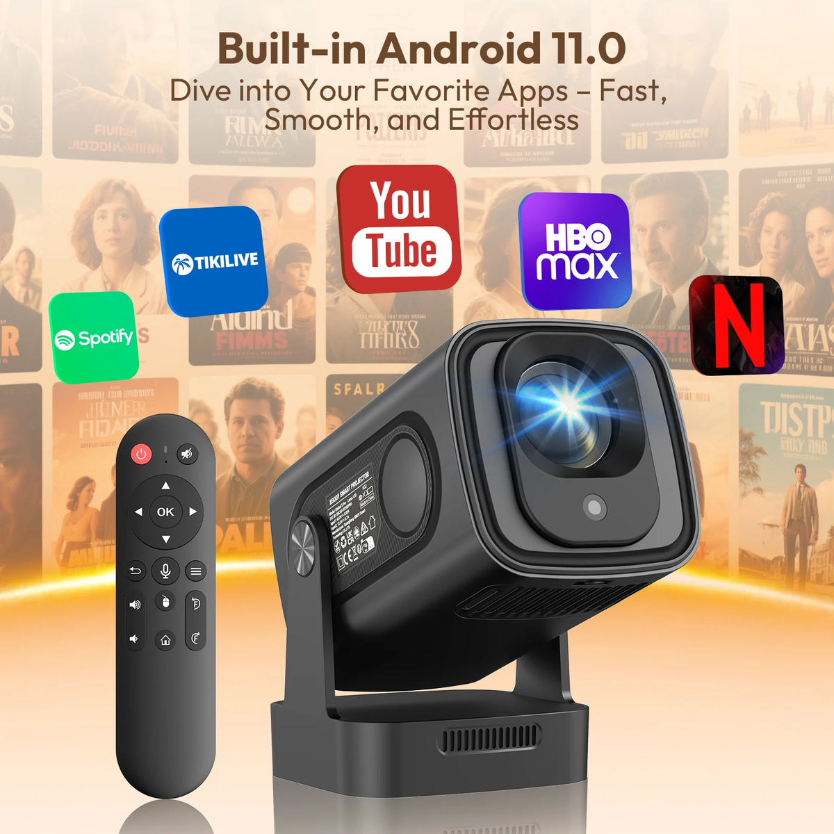 XGODY HY310 Mini Projector Auto Focus 4K Native 1080P 330ANSI Android11 5W Speaker Air Mouse Voice Assistant Home Cinema