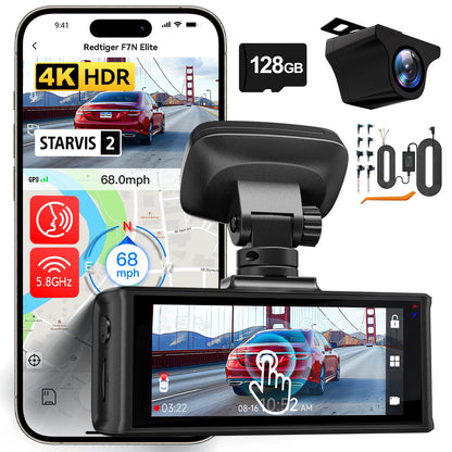 REDTIGER F7N ELITE 4K Dash Cam Front And Rear STARVIS 2 Sensor Built-in 5.8GHz WiFi GPS Car Camera WDR Dvr for 24H Parking Mode