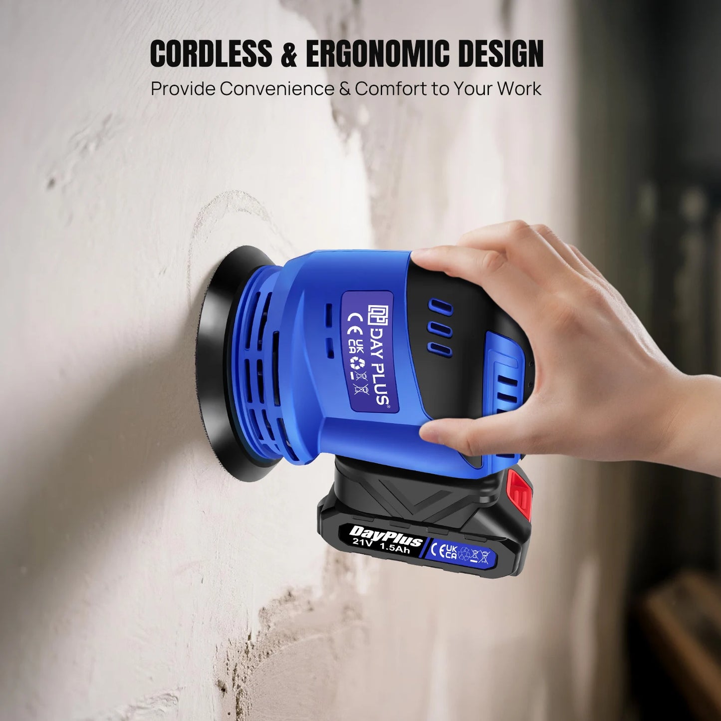 21V Cordless Orbital Sander with 1X 1.5Ah Battery & Charger,3-Speed Control,Perfect for Sanding, Polishing Wood & Metal Surfaces