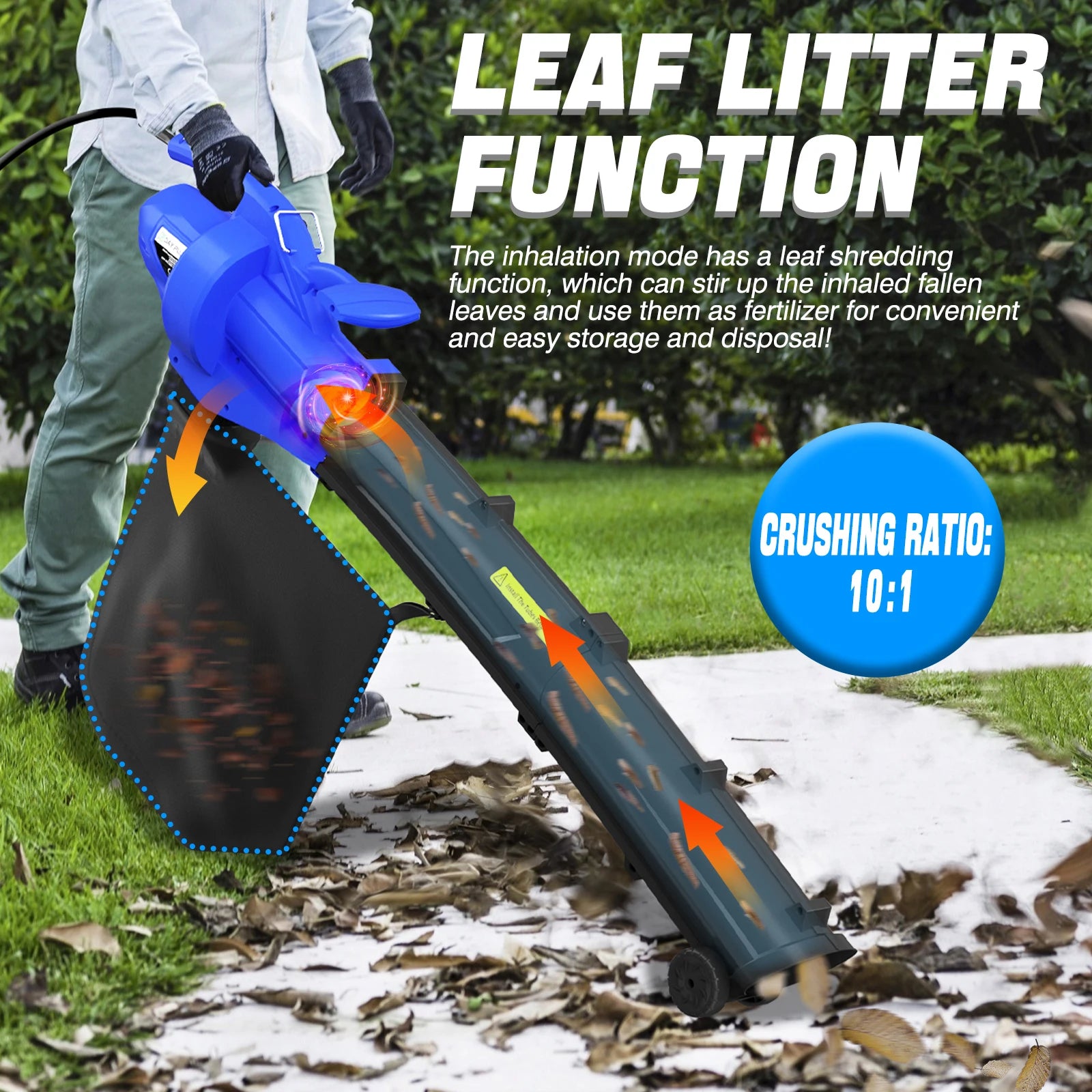 DayPlus Leaf Blower, 3 in 1 Garden Vacuum Leaf Shredder, Powerful Electric Garden Blower Household, 6 Variable Speed 35L Bag