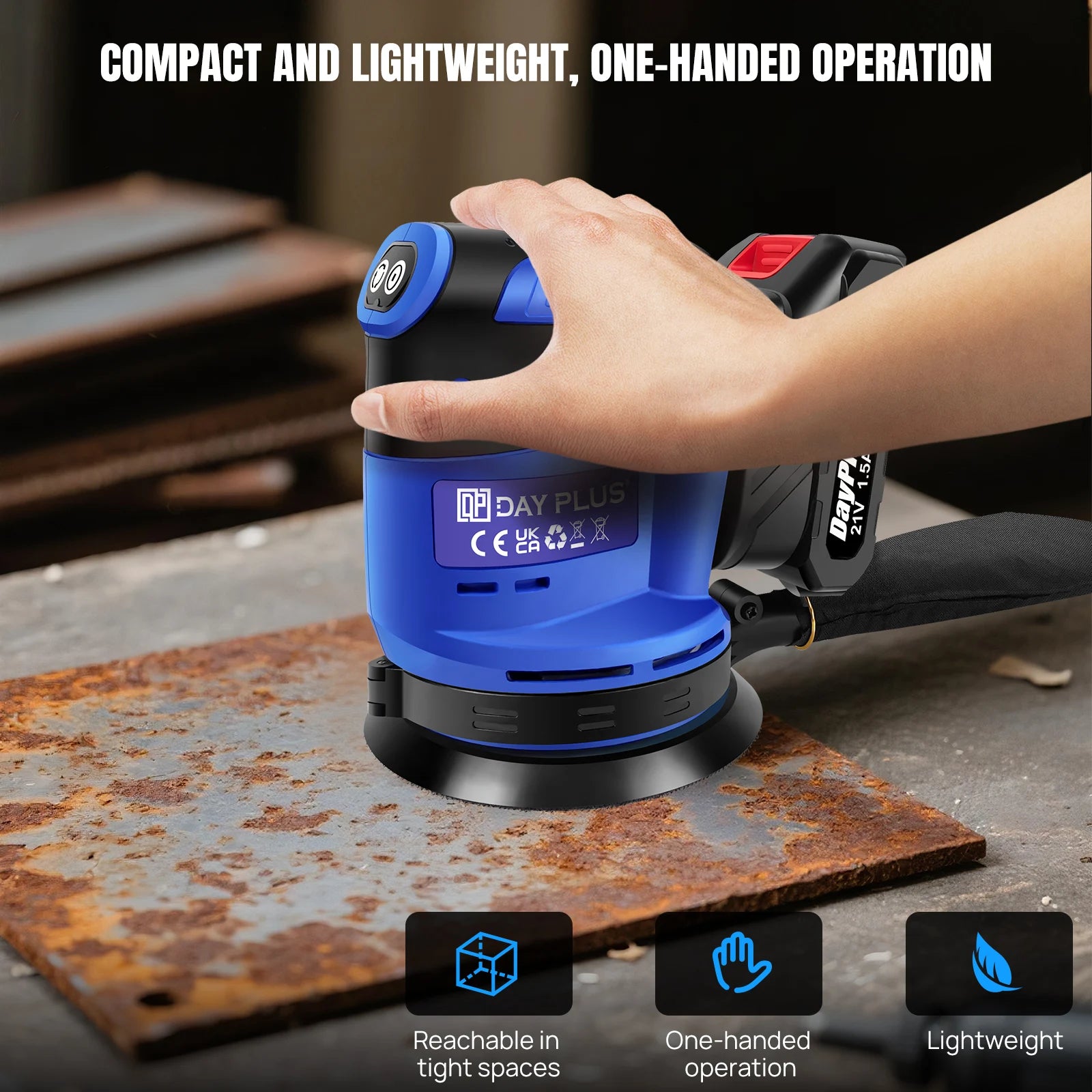 21V Cordless Orbital Sander with 1X 1.5Ah Battery & Charger,3-Speed Control,Perfect for Sanding, Polishing Wood & Metal Surfaces