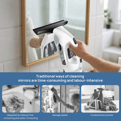Window Squeegee, Rechargeable Cordless Window Vacuum 3500mAh, 2 in 1 Squeegee & Microfiber Window Scrubber for Windows, Mirror