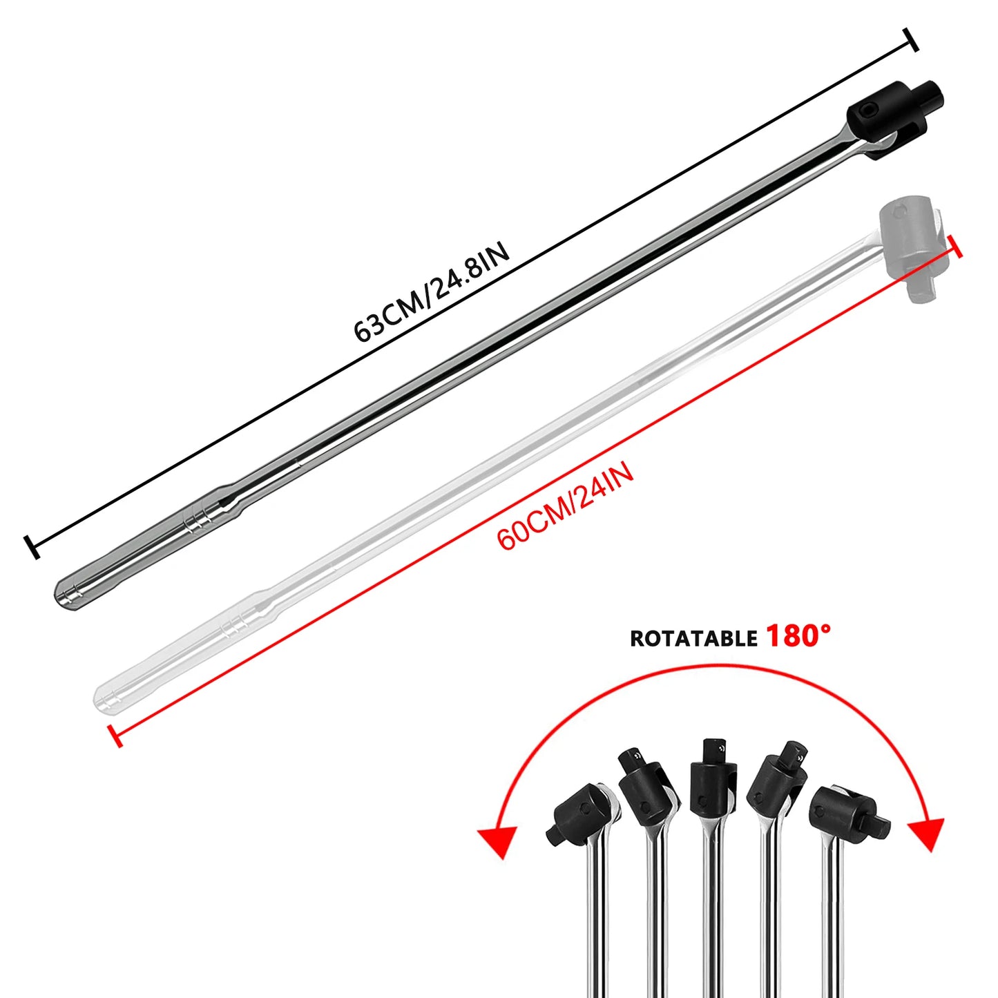 1/2" Drive Heavy Duty Power Breaker Bar 24" 600mm Long Flexi Bar Wheel Wrench