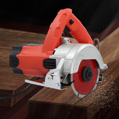 Modern Handheld Cutting Machine 1580W Red Corded Electric Saw 2 Blades 0-45° Bevel Angle for Cutting Stone and Wood