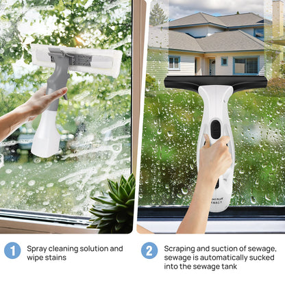 Window Squeegee, Rechargeable Cordless Window Vacuum 3500mAh, 2 in 1 Squeegee & Microfiber Window Scrubber for Windows, Mirror