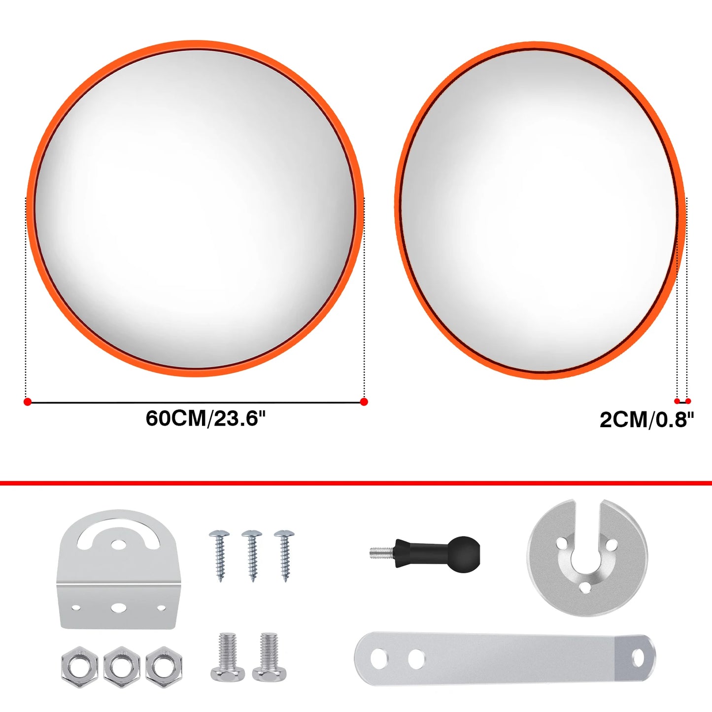 60cm Convex Traffic Mirror Wide Angle, Security Mirror Curved Road Mirror with Bracket, for Blind Spot Supermarket Road Parking