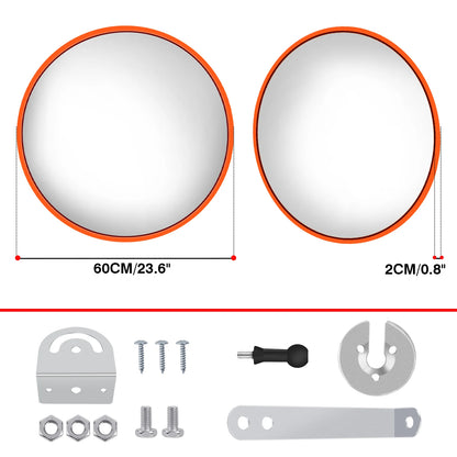 60cm Convex Traffic Mirror Wide Angle, Security Mirror Curved Road Mirror with Bracket, for Blind Spot Supermarket Road Parking