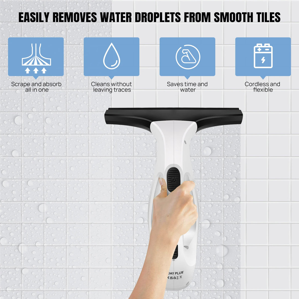 Window Squeegee, Rechargeable Cordless Window Vacuum 3500mAh, 2 in 1 Squeegee & Microfiber Window Scrubber for Windows, Mirror