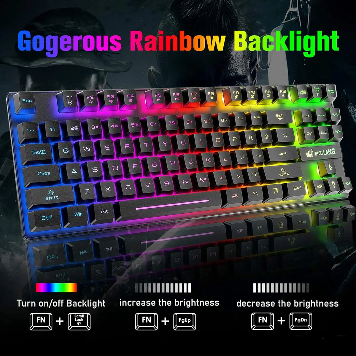 T87 Wireless Keyboard Mouse Set, Rainbow Backlit 2.4G Rechargeable Gaming Keyboard 2400DPI Optical Gaming Mouse with Mouse Pad